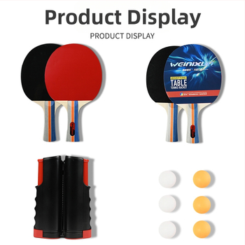 Set rakiet stolný tenis Venezon – 4 rakety a 6 loptičiek, s sieťou, skladací a prenosný; doska z poplaru; guma: reverse glue; typ rakety: horizontálny úder; prispôsobenie k dispozícii