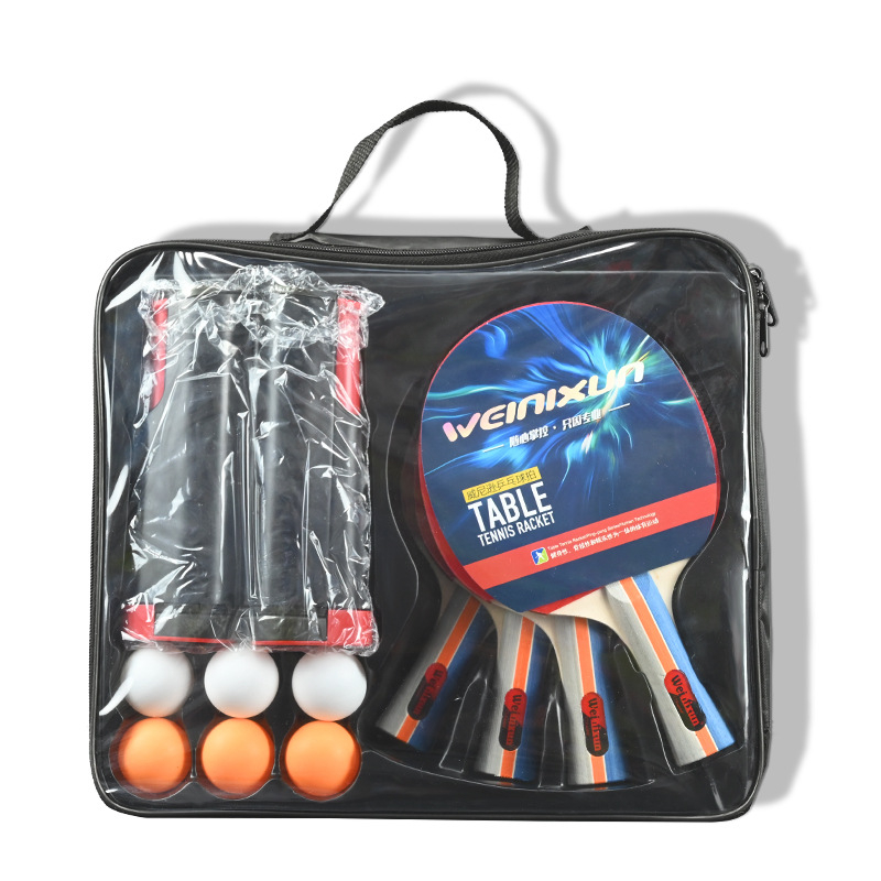 Set rakiet stolný tenis Venezon – 4 rakety a 6 loptičiek, s sieťou, skladací a prenosný; doska z poplaru; guma: reverse glue; typ rakety: horizontálny úder; prispôsobenie k dispozícii
