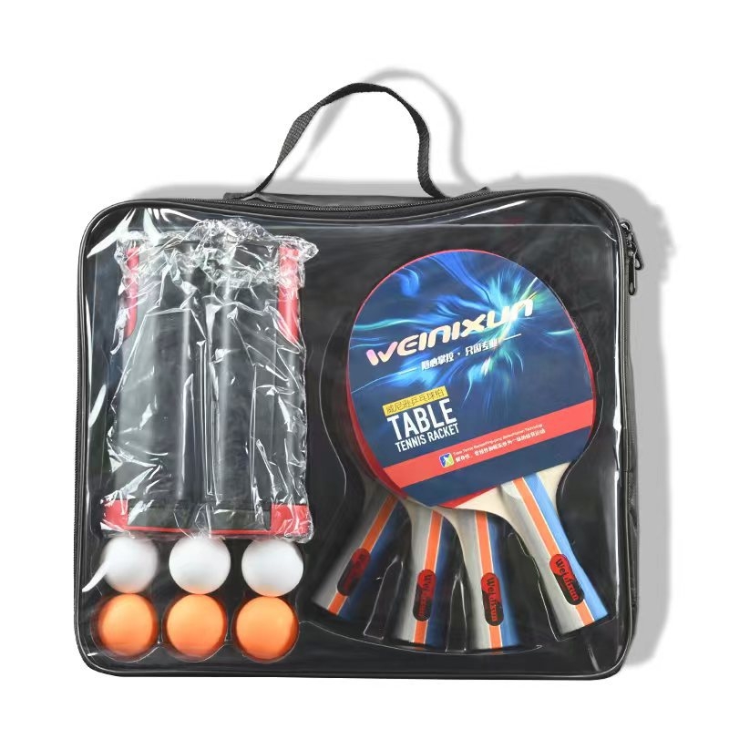 Set rakiet stolný tenis Venezon – 4 rakety a 6 loptičiek, s sieťou, skladací a prenosný; doska z poplaru; guma: reverse glue; typ rakety: horizontálny úder; prispôsobenie k dispozícii