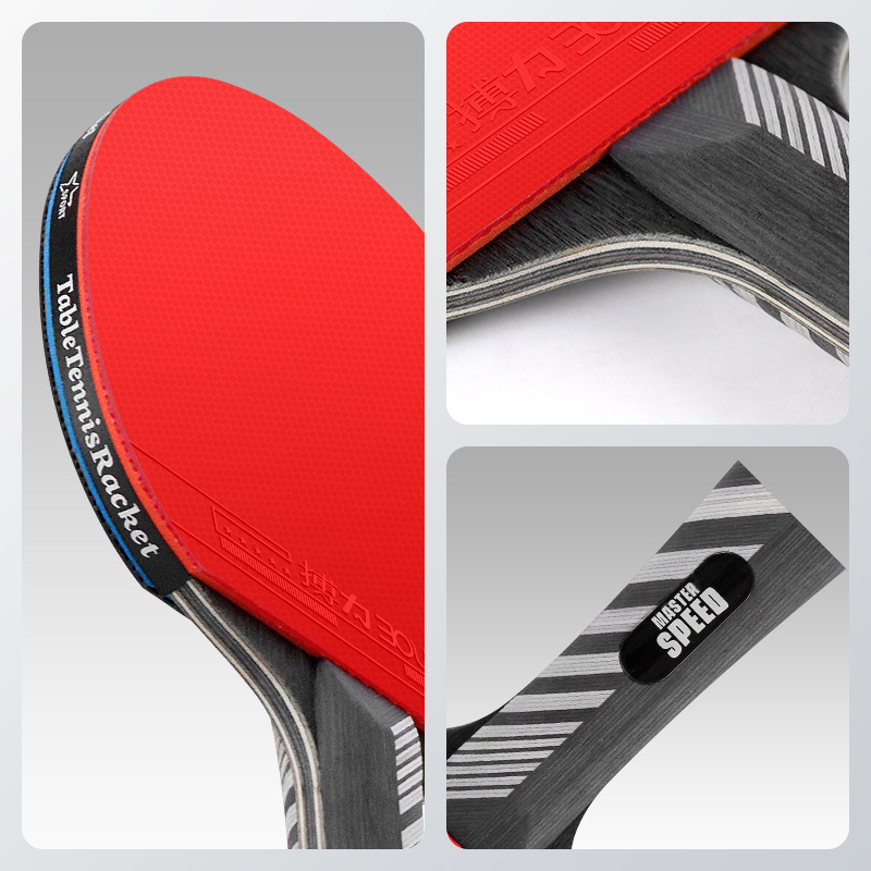 Set stolného tenisu so dve rakety a tri loptičky, tvrdé kožené vrecko, sedemvrstvové masívne drevené čepele, vodorovný úchop