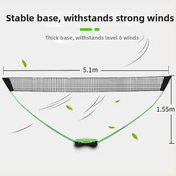 Prenosný stojan na sieť na badminton z PVC, s jednou štandardnou sieťou a dvojitými stĺpmi na tréning, ľahký; balenie 700x300x140 mm; vhodný pre badminton, tenis a ďalšie hry s loptou.