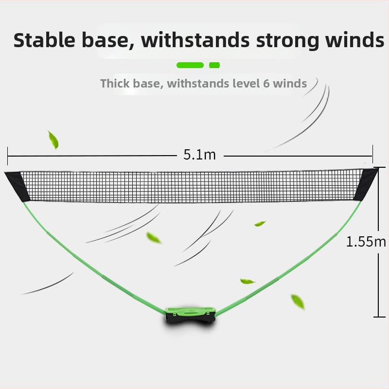 Prenosný stojan na sieť na badminton z PVC, s jednou štandardnou sieťou a dvojitými stĺpmi na tréning, ľahký; balenie 700x300x140 mm; vhodný pre badminton, tenis a ďalšie hry s loptou.
