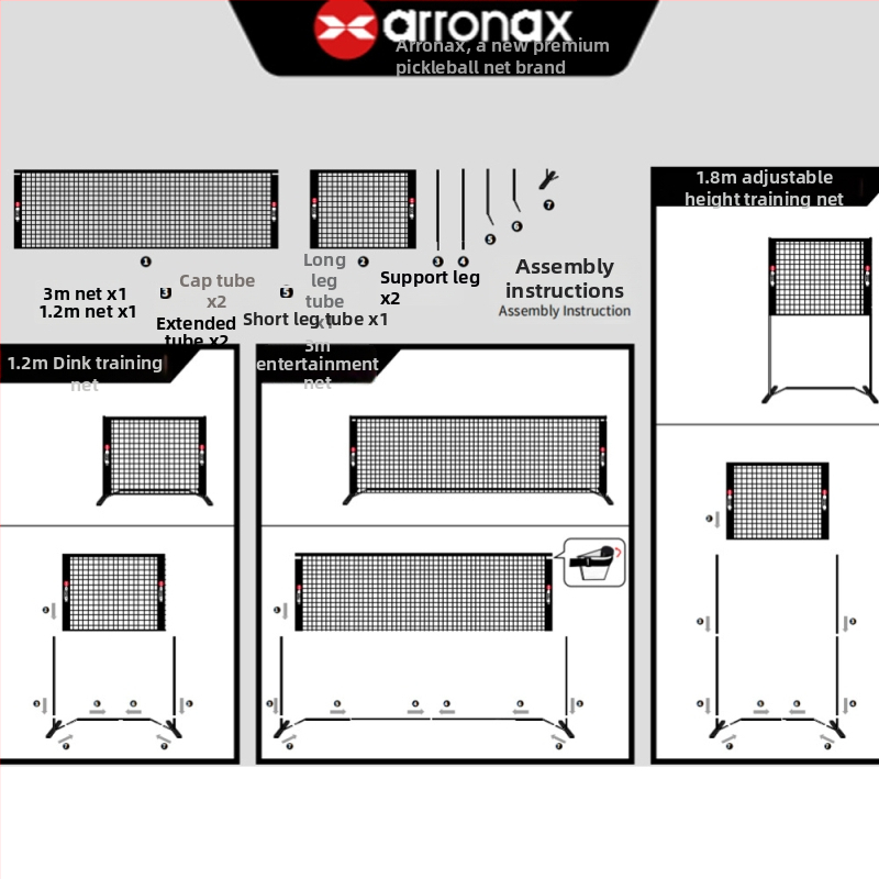 Arronax Prenosná sieť na pickleball s nastaviteľnou dĺžkou a výškou, vhodná do interiéru aj exteriéru, z železa