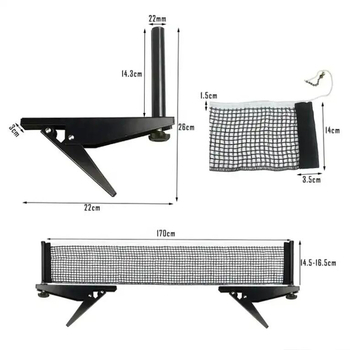 Сгъваема стойка за мрежа за тенис на маса по международен стандарт с мрежа; метална конструкция; тегло 420 g; подходяща за тенис на маса и пера тенис; категория: стойка за мрежа/стойка за топки