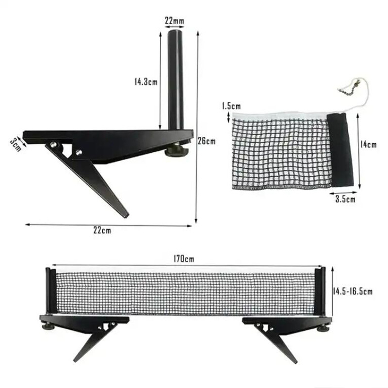 Сгъваема стойка за мрежа за тенис на маса по международен стандарт с мрежа; метална конструкция; тегло 420 g; подходяща за тенис на маса и пера тенис; категория: стойка за мрежа/стойка за топки
