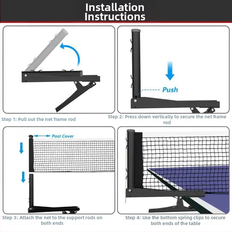 Saklupjams galda tenisa tīkla statīvs ar tīklu, atbilstoši starptautiskajam standartam; metāla konstrukcija; svars 420 g; piemērots galda tenisi un spalvu tenisu; bumbiņu statīvs