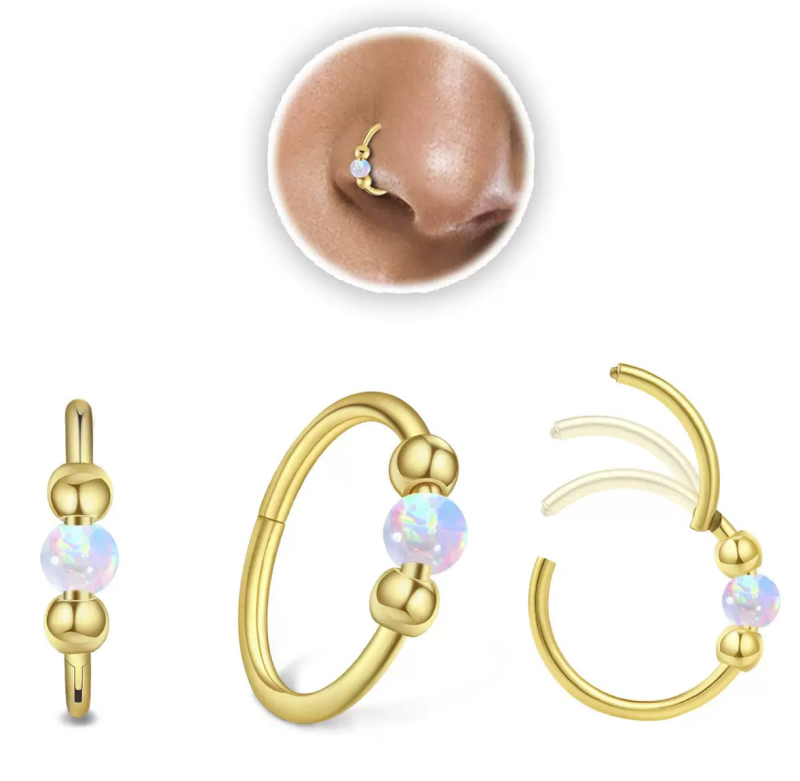 Носна халка с панти и спирална геометрия за даит/трагус, неръждаема стомана, Seiko обработка (Тип: носна халка, Материал: неръждаема стомана, Обработка: Seiko, Стил: дамски, Геометричен дизайн)