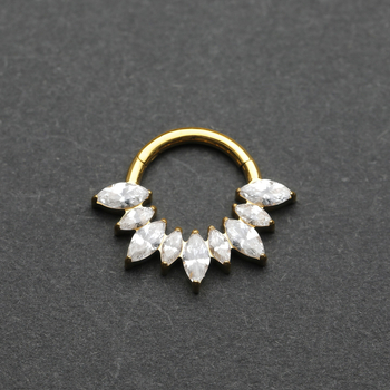 Носна халка от титанова сплав G23, сърцевидна форма, затворен пръстен, цирконови кристали, диамантена обработка, унисекс стил