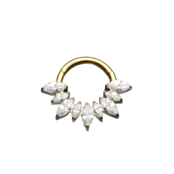 Носна халка от титанова сплав G23, сърцевидна форма, затворен пръстен, цирконови кристали, диамантена обработка, унисекс стил