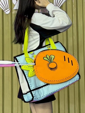 Чанта за ракети за бадминтон и тенис с Radish 3D Tote, закопчаване с велкро, хоризонтална квадратна форма, вътрешни джобове за телефон и лична карта, двойни презрамки