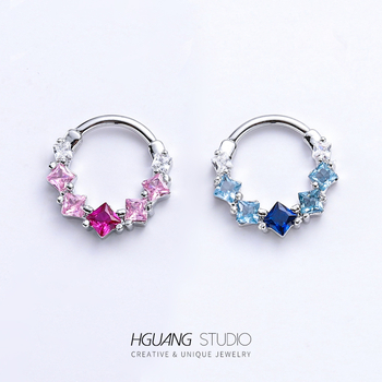 Носна халка, меден с 18K златно покритие, цирконова вложка, геометричен стил, регулируем отвор, унисекс