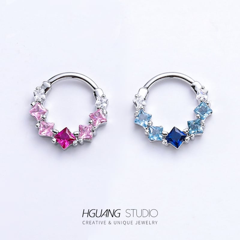 Носна халка, меден с 18K златно покритие, цирконова вложка, геометричен стил, регулируем отвор, унисекс