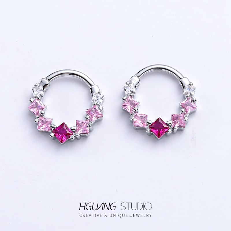 Носна халка, меден с 18K златно покритие, цирконова вложка, геометричен стил, регулируем отвор, унисекс