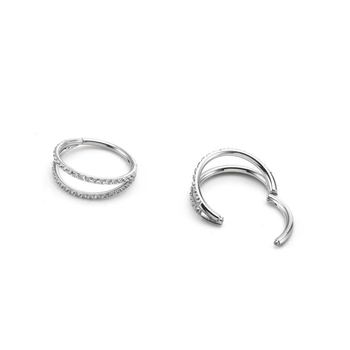 Носен пръстен от мед със геометричен дизайн, бели кристали, инкрустирани диаманти, унисекс стил