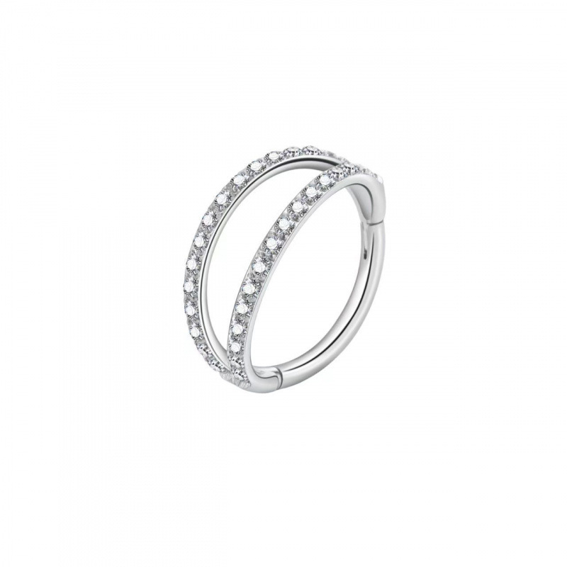 Носен пръстен от мед със геометричен дизайн, бели кристали, инкрустирани диаманти, унисекс стил