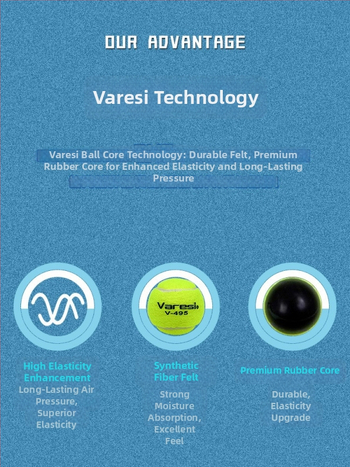 Varesi tenisová lopta pre začiatočníkov – vysoká elasticita, odolná tréningová lopta, materiál chemické vlákno, kód produktu V-495, kategória Tenis, vhodná pre fitness tréningy a ďalšie loptové športy