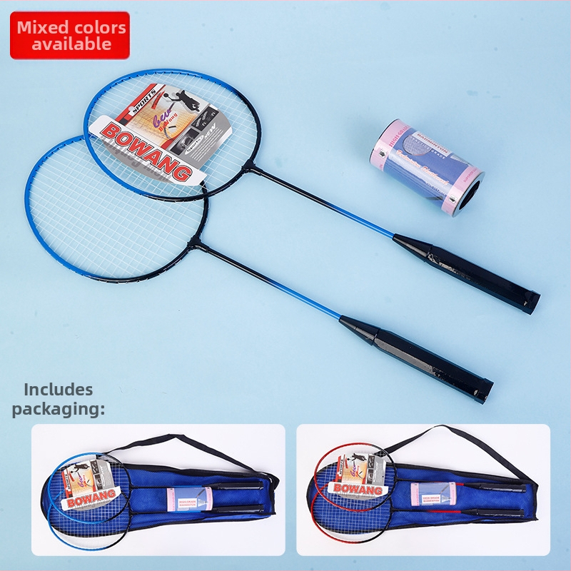 Set badmintonových rakiet, dvojitý set, rám zo železného zliatiny, hmotnosť 95–100 g, typ rakety: priamy úder, s letkou