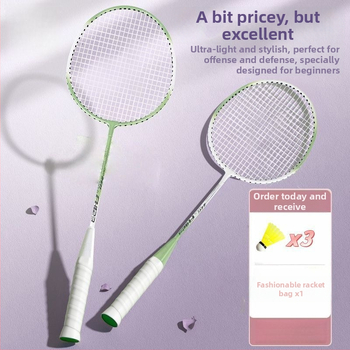 Bedmintonová raketa, rám z karbónových vlákien, dvojitý set rakiet, hmotnosť 95–100 g, priama strela, stredná tvrdosť