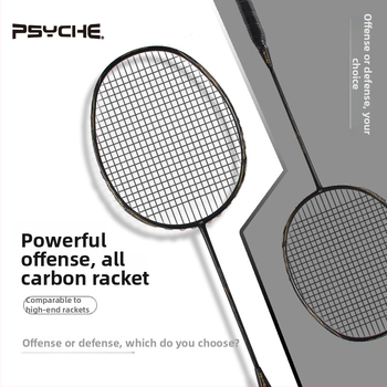 Bedmintonová raketa s rámom z karbónových vlákien, hmotnosť 85–89 g, úchyt G4, priamy úder, tuhosť tyče stredná