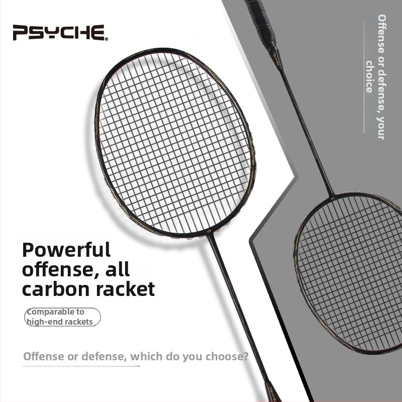 Bedmintonová raketa s rámom z karbónových vlákien, hmotnosť 85–89 g, úchyt G4, priamy úder, tuhosť tyče stredná
