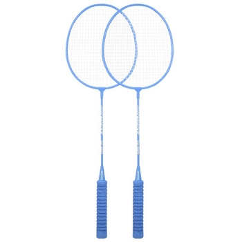 Бадминтон комплект ракети за възрастни – двойна ракета, рамка от железен сплав, найлонови струни, тегло 95–100 g, страничен удар