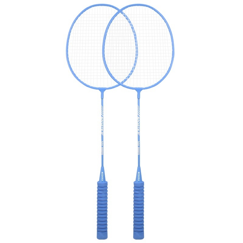 Бадминтон комплект ракети за възрастни – двойна ракета, рамка от железен сплав, найлонови струни, тегло 95–100 g, страничен удар