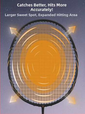 Badmintonová raketa s karbónovým rámom • hmotnosť 80–84 g • dĺžka 674±5 mm • hrúbka gripu G-5 • typ rakety: rovný hriadeľ