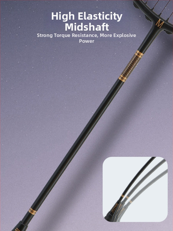 Badmintonová raketa s karbónovým rámom • hmotnosť 80–84 g • dĺžka 674±5 mm • hrúbka gripu G-5 • typ rakety: rovný hriadeľ