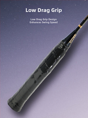 Badmintonová raketa s karbónovým rámom • hmotnosť 80–84 g • dĺžka 674±5 mm • hrúbka gripu G-5 • typ rakety: rovný hriadeľ