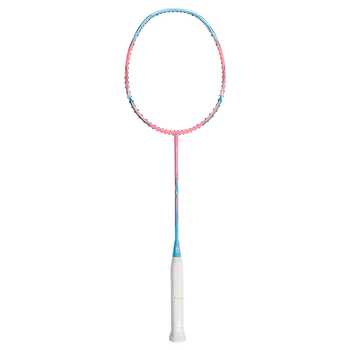 Бадминтон ракета: карбонова рамка, найлонови струни, средна твърдост, балансиран дизайн, висока еластичност