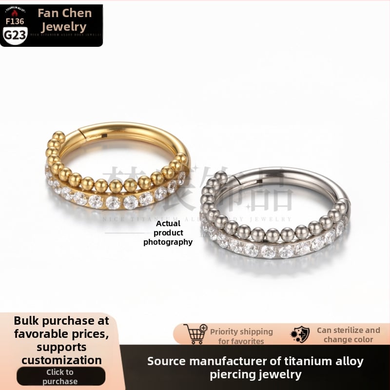 Piercing šperky: nosový prsteň z titánovej zliatiny so zirkónovým radom diamantov, bezšvový prsteň pre ušnú kosť a prsteň na pery, titán G23
