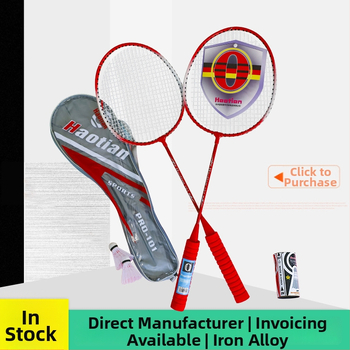 Haotian 101 amatérska badmintonová raketa pre juniorov, rám Ferro alloy, dvoupal set (2 rakety s loptičkou) - 95–100 g, rovný hriadeľ