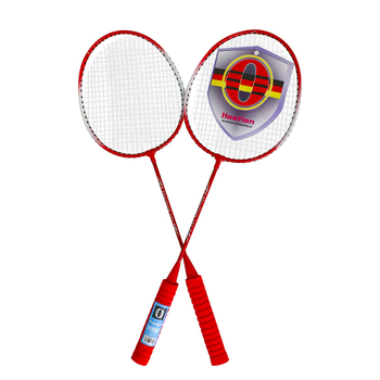 Haotian 101 аматьорска ракетка за бадминтон с рамка от ферро-сплав за юноши, двоен комплект ракетки (2 ракетки с топка) – 95–100 g, прав дръжка