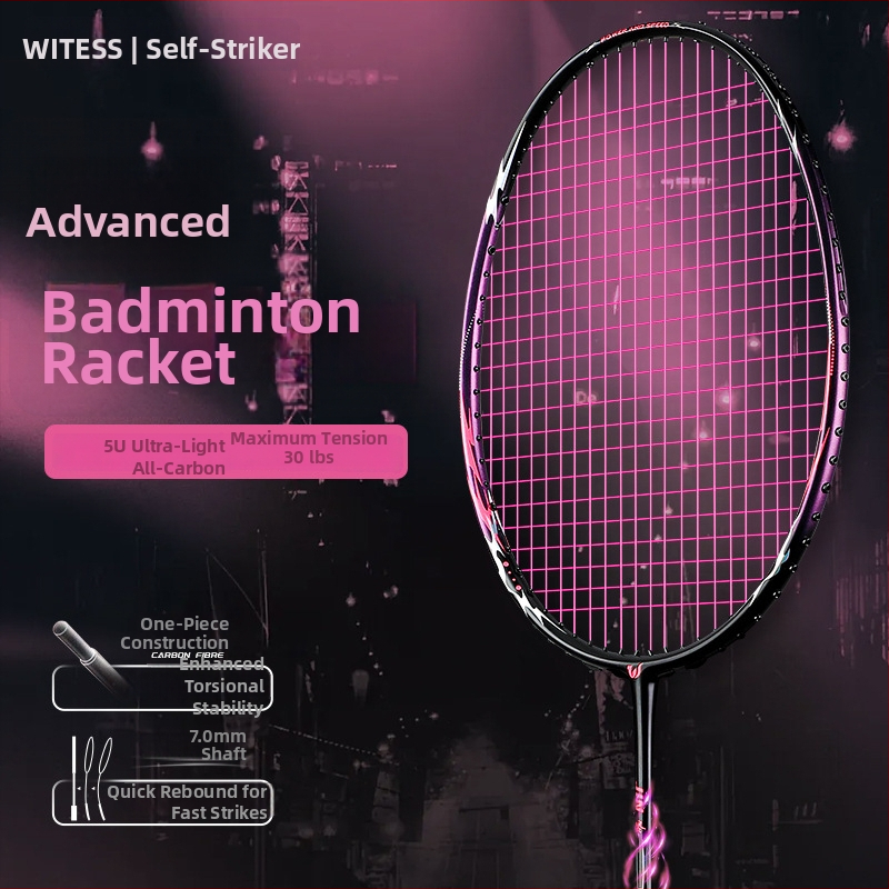 Badmintonová raketa Witess witness 812 séria s rámom z karbónových vlákien, hmotnosť 80–84 g, priamy úder, stredná tvrdosť