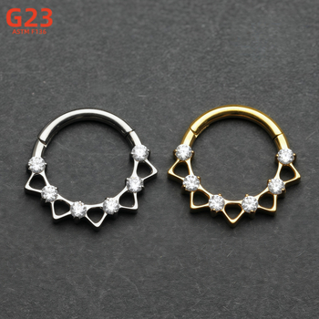 Inel nazal din aliaj de titan cu zirconiu încrustat, formă de picătură, puritate G23 (ASTM F136), piatră fin sculptată