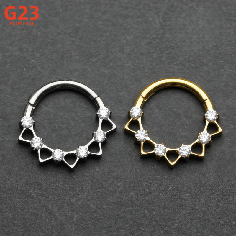 Носна халка от титаниева сплав с цирконова вградена украса, капковидна форма, чистота G23 (ASTM F136), фино обработени камъни
