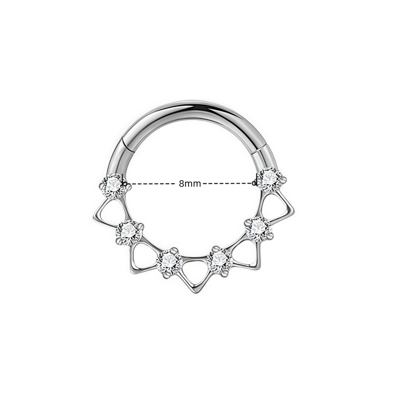 Inel nazal din aliaj de titan cu zirconiu încrustat, formă de picătură, puritate G23 (ASTM F136), piatră fin sculptată