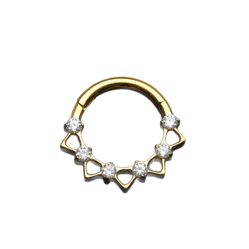 Inel nazal din aliaj de titan cu zirconiu încrustat, formă de picătură, puritate G23 (ASTM F136), piatră fin sculptată