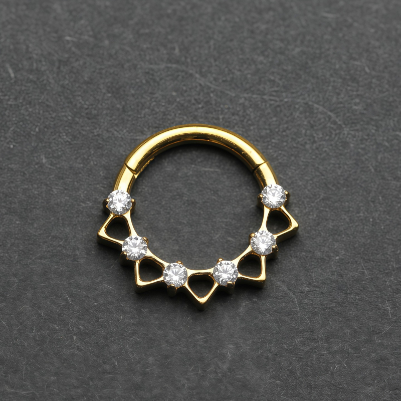 Inel nazal din aliaj de titan cu zirconiu încrustat, formă de picătură, puritate G23 (ASTM F136), piatră fin sculptată