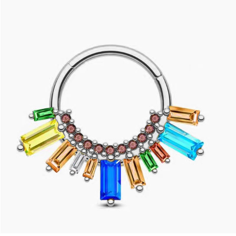 Пръстен за нос от неръждаема стомаана 316, цирконови кристали, U-образен, електроплатиран, унисекс, серия Undersea Story