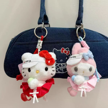 Плюшено котешко ключодържател в корейски стил – ръчно шит, памучен, форма за чанта, дизайн с котка, Пролет 2025