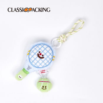 Карикатурен плюшен аксесоар във вид на тенис ракета - Унисекс висулка за чанта - Полиестер, Карикатурен дизайн, Персонализируемо