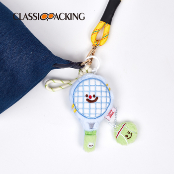 Карикатурен плюшен аксесоар във вид на тенис ракета - Унисекс висулка за чанта - Полиестер, Карикатурен дизайн, Персонализируемо