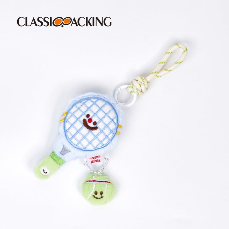 Карикатурен плюшен аксесоар във вид на тенис ракета - Унисекс висулка за чанта - Полиестер, Карикатурен дизайн, Персонализируемо