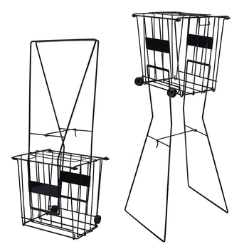 Huayue портативна железна кошница за тенис топки с колела, сгъваема с натискане надолу, подходяща за тенис, тенис на маса и бадминтон