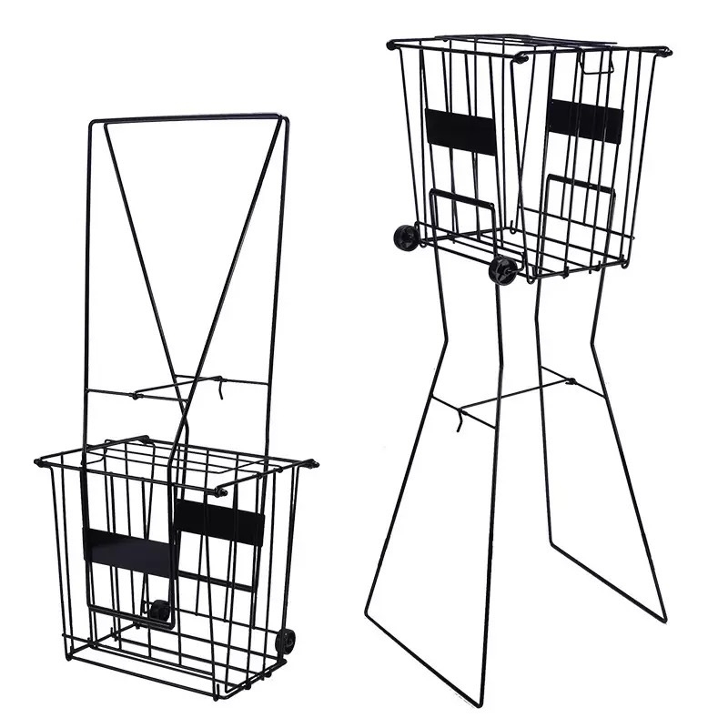 Huayue портативна железна кошница за тенис топки с колела, сгъваема с натискане надолу, подходяща за тенис, тенис на маса и бадминтон