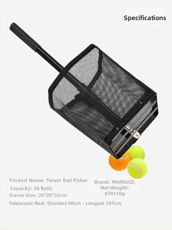 Prenosný teleskopický zberač tenisových loptičiek, odnímateľný, nastaviteľný uhol, model 89-45; materiál: Iné; špecifikácia: Predvolená položka; vhodný šport: Tenis