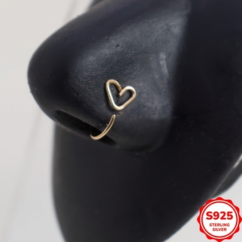 Clip nazal fără piercing, formă inimă, argint 925, zirconiu încrustat, placare electroplatină