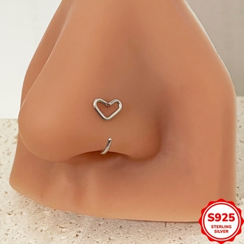 Clip nazal fără piercing, formă inimă, argint 925, zirconiu încrustat, placare electroplatină
