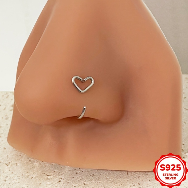 Clip nazal fără piercing, formă inimă, argint 925, zirconiu încrustat, placare electroplatină